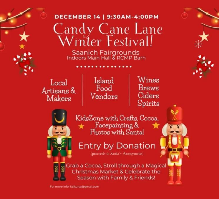 A poster for the Candy Cane Lane Winter Festival in Victoria, BC