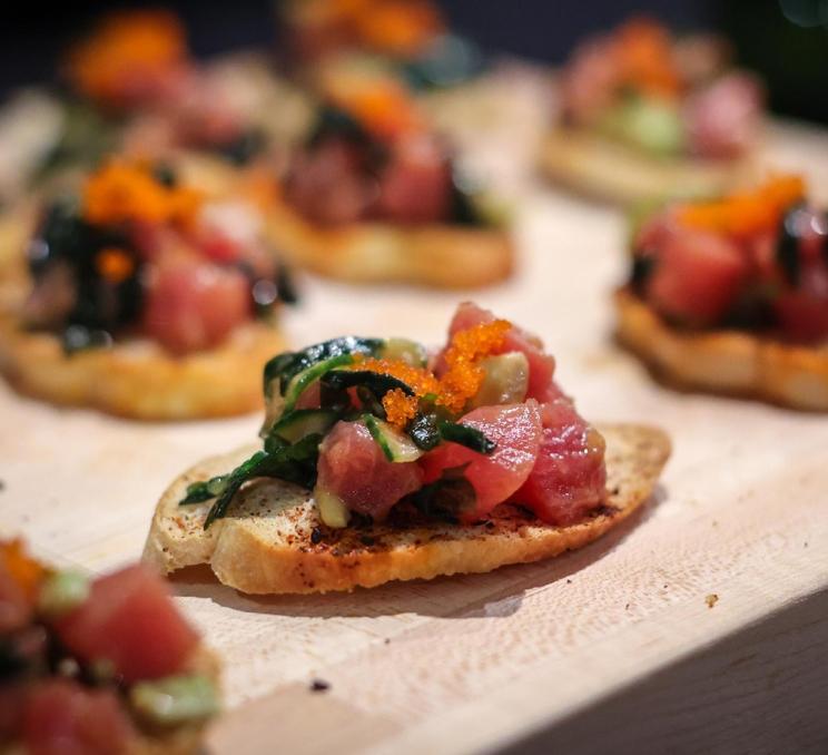 A tray of seafood bites at the Dine Around and Stay in Town Gala in Victoria, BC