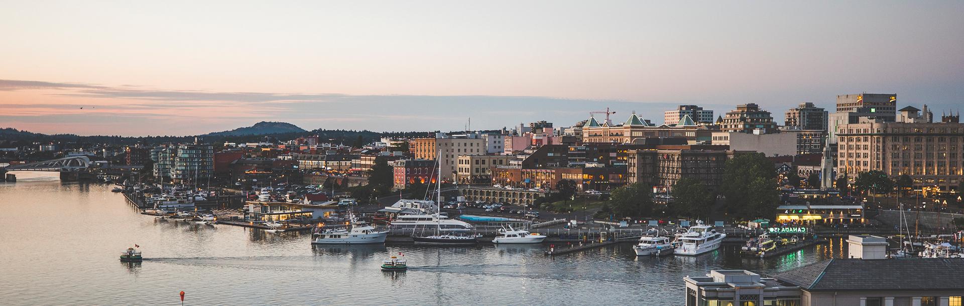 An aerial view of downtown Victoria, BC