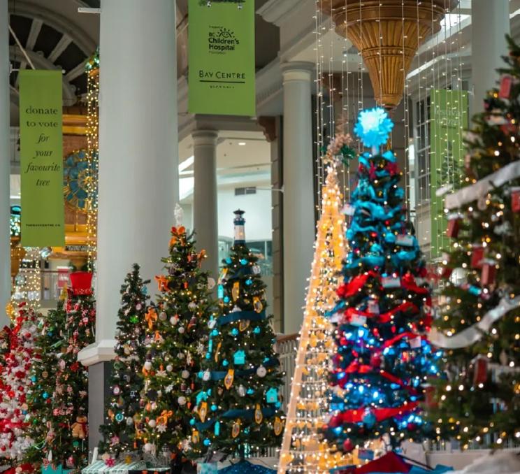 Christmas Trees on display at the Festival of Trees in the Bay Centre in downtown Victoria, BC