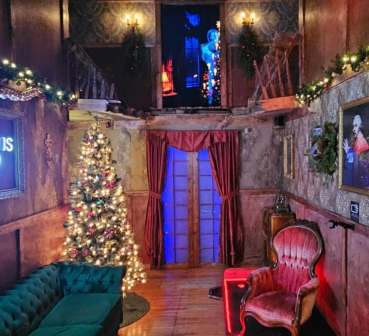 The interior of Haunted Manor Victoria a mini-golf course during their Christmas at the Manor holiday experience in Victoria, BC