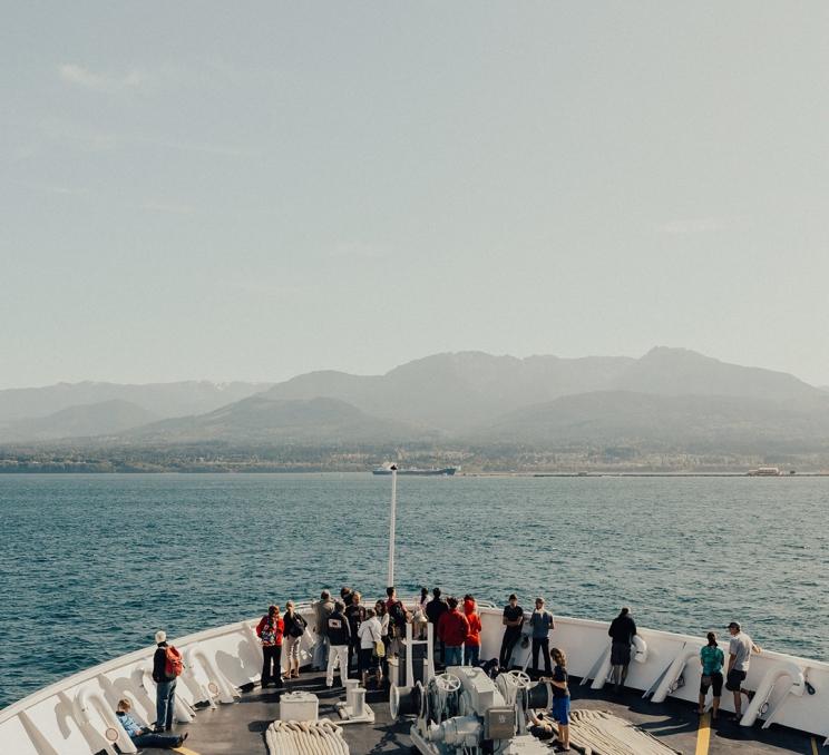 Passengers take in the view while sailing on Black Ball Ferry Lines' MV Coho