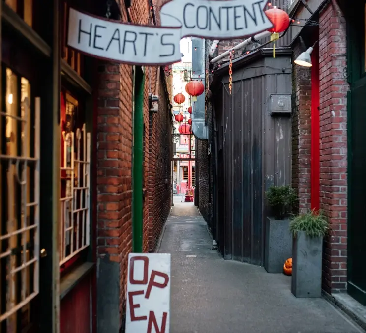 A view down Fan Tan Alley, North America's narrowest street, in Victoria, BC